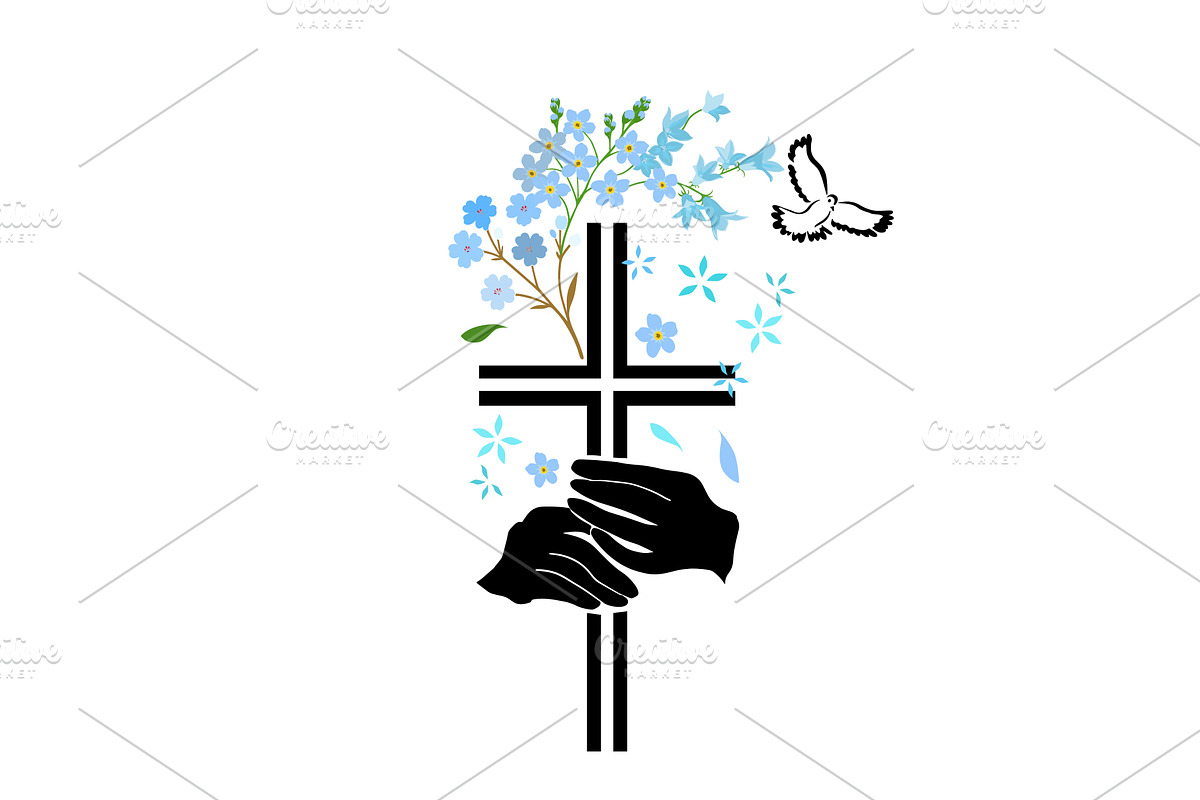 He is risen. Cross with flowers, an Illustration by Nenahliadava Design