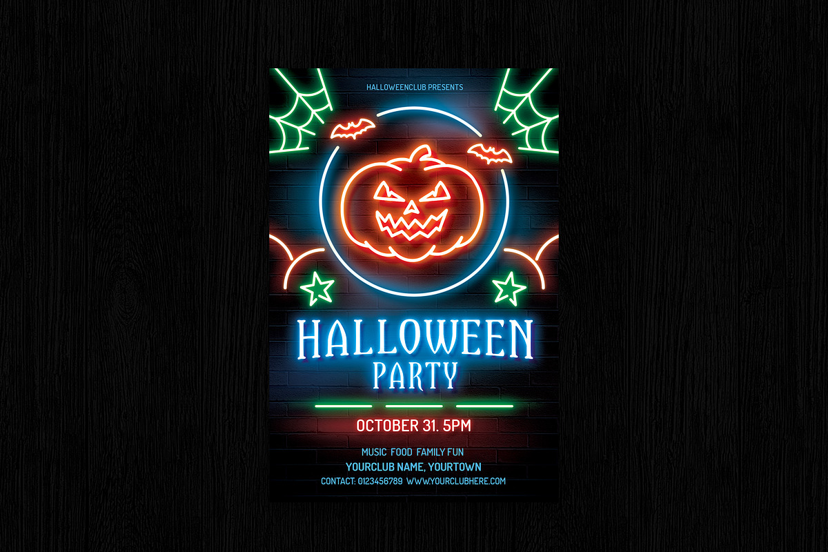 Neon Halloween Flyer, a Flyer Template by DesignWorkz