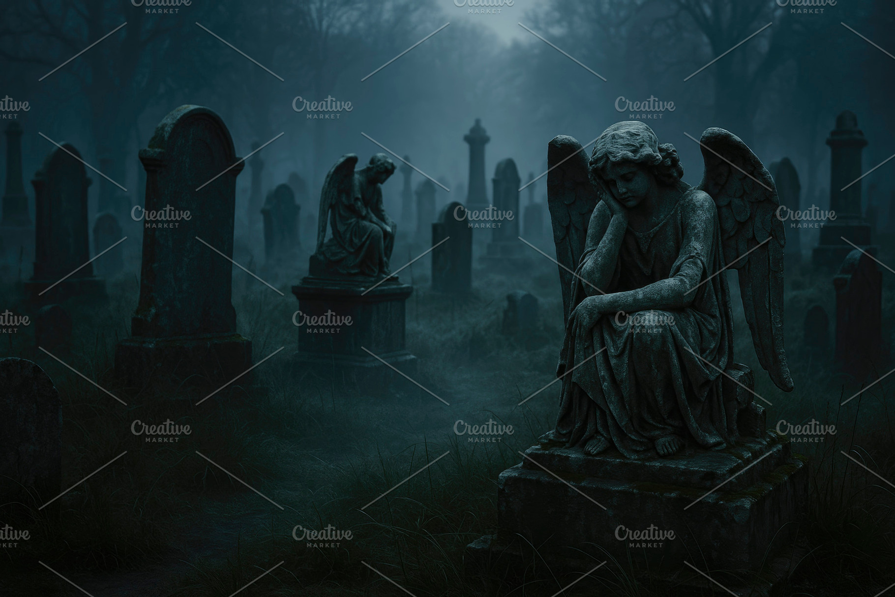 angel statue in graveyard, generative AI, a Photo by Nito