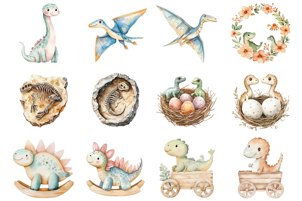 Dinosaur Nursery Baby Shower Clipart, a Seasonal Illustration by CitraGraphics (Photo 2 of 7)