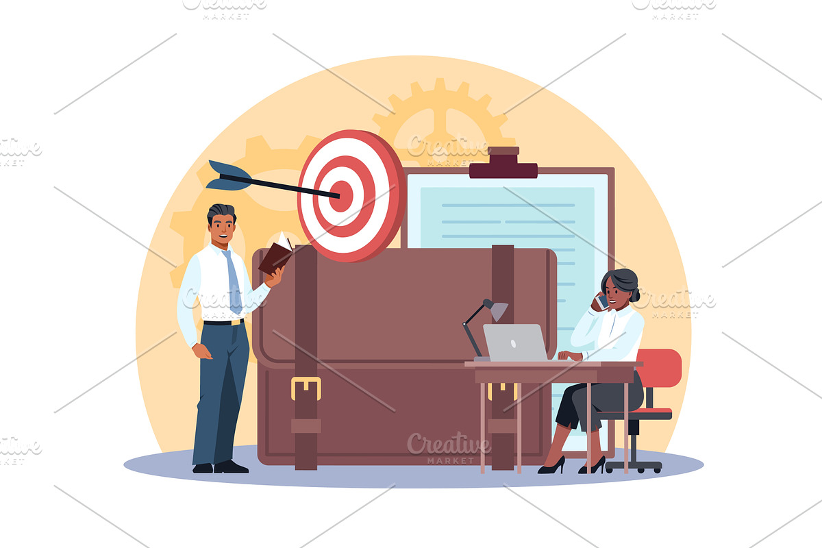 Data analysis. Businessmen calculate, a Person Illustration by YummyBuum