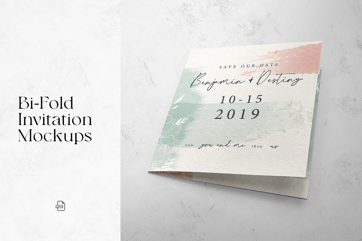 Bi-Fold Invitation Mockups, a Print Template by MahmoudWally (Photo 1 of 6)