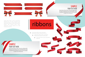Red blank ribbons composition