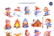 Snowy Friends Time Winter Watercolor, a Seasonal Illustration by CreativeValuation (Thumbnail 2 of 14)