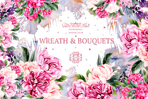 Watercolor Wreath & Bouquets