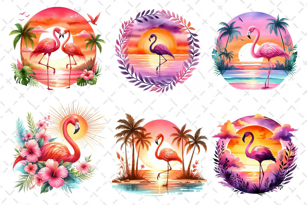 Tropical Sunset Flamingo Clipart, an Illustration by Dream Creation (Photo 2 of 6)