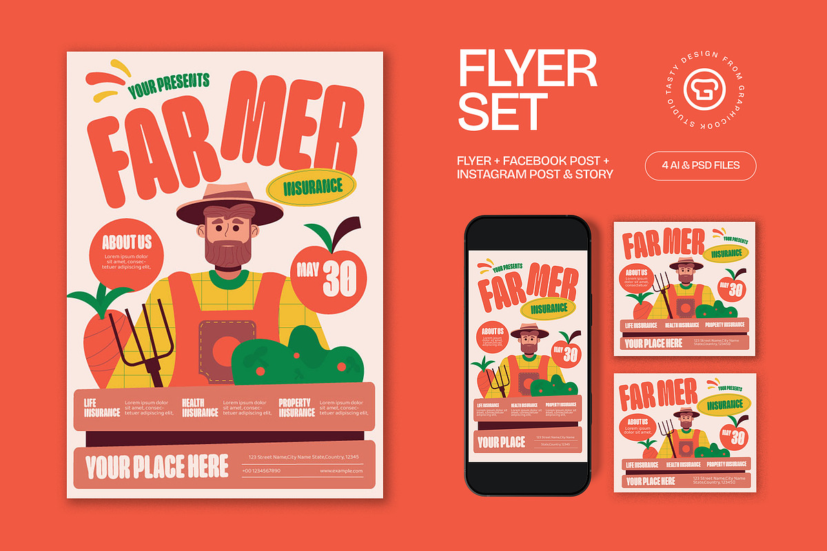 Cream Farmer Insurance Flyer Set, a Flyer Template by graphicook (Photo 1 of 3)