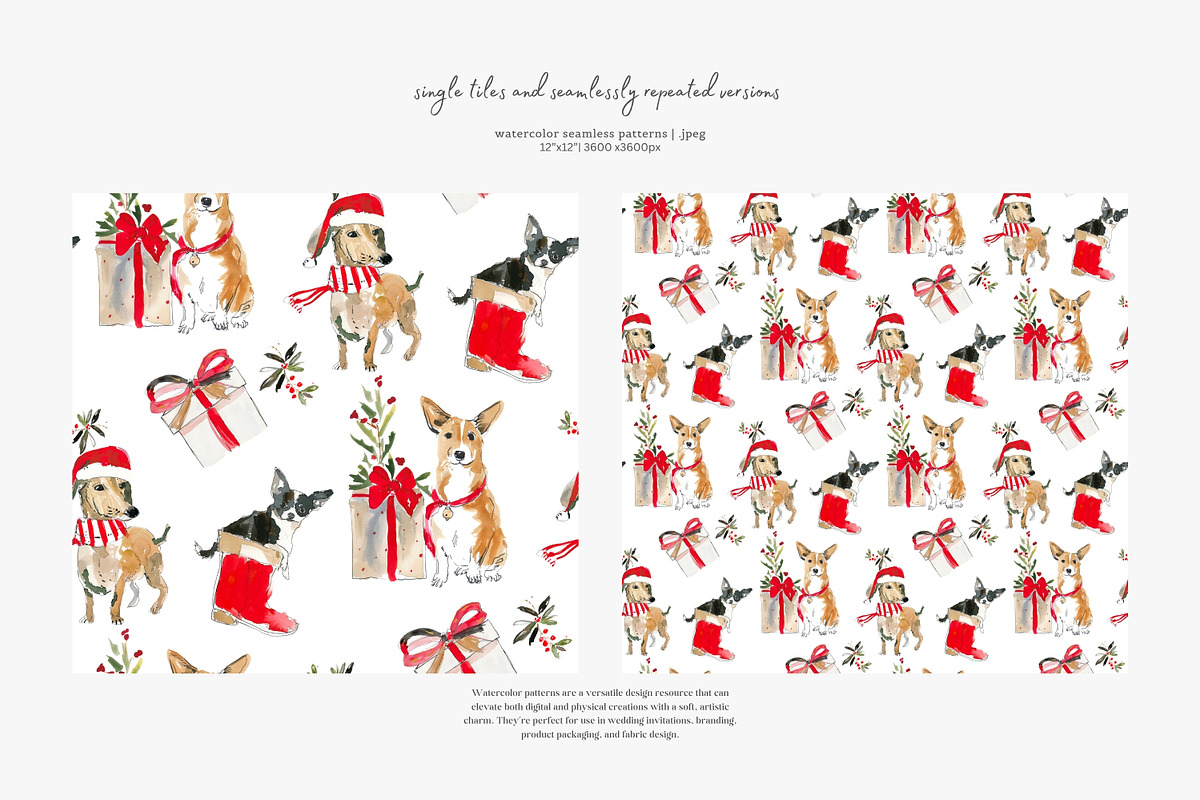 watercolor Christmas dogs patterns, a Pattern Graphic by Patishop Art (Photo 6 of 9)