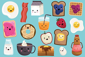 Cute Breakfast Food Vector & PNG Set