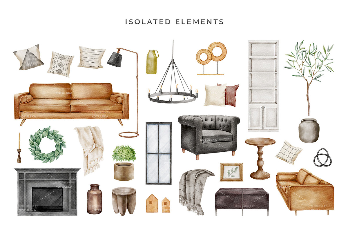 Watercolor Interior Creator, a Decorative Illustration by Kotulska (Photo 3 of 18)