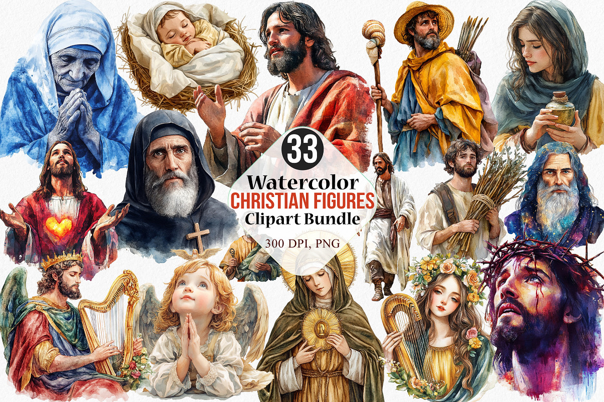 Watercolor Christian Figures Clipart, an Illustration by Canvas Craft (Photo 1 of 7)