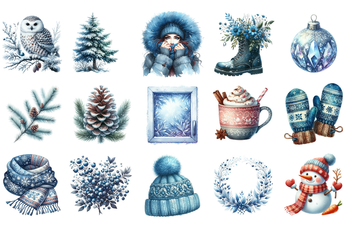 Watercolor Winter Clipart Collection, an Illustration by Designking (Photo 2 of 5)