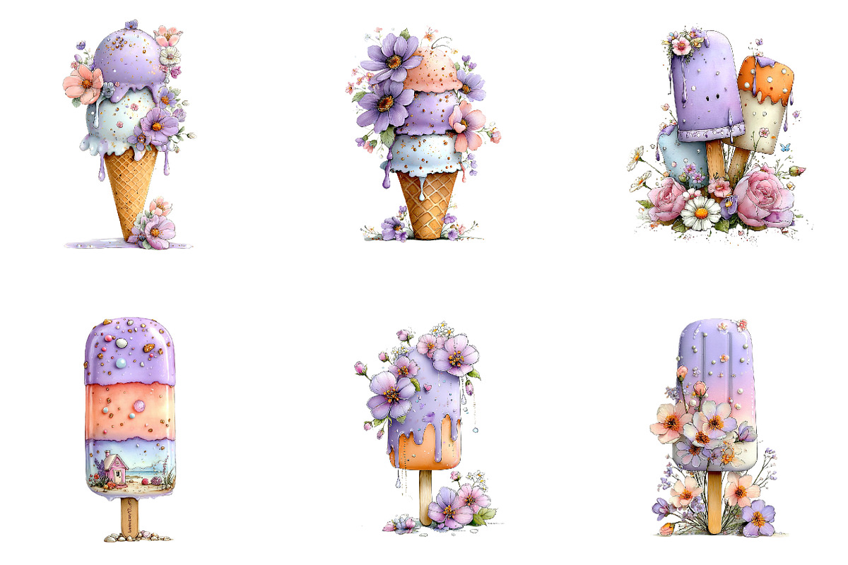 Whimsical Summer Ice Cream Clipart, an Illustration by CreationArt (Photo 4 of 7)