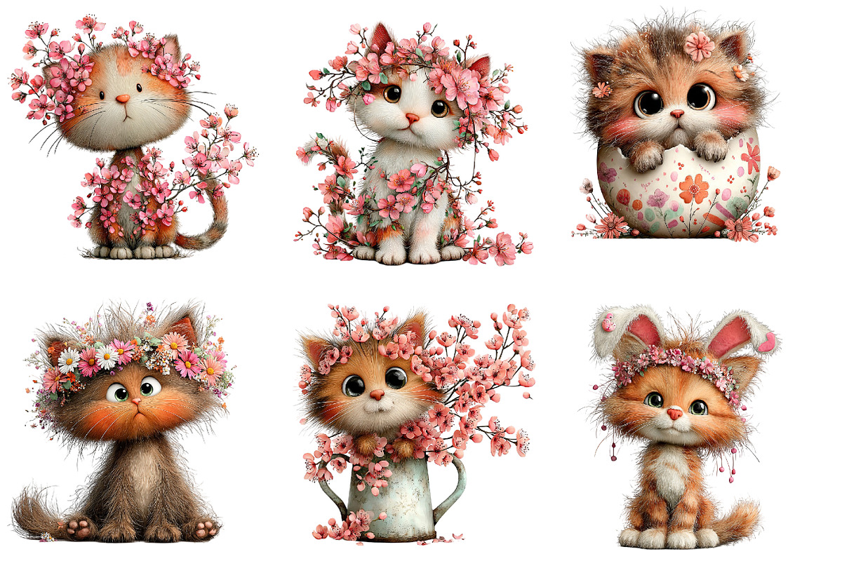whimsical spring cat clipart, an Illustration by Designworld (Photo 3 of 4)