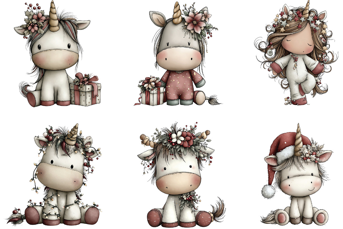 Christmas Unicorn Clipart, an Illustration by CraftArtStudio (Photo 5 of 6)