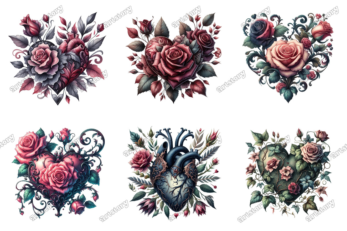 Gothic Floral Heart Clipart, an Illustration by designcity5 (Photo 3 of 5)