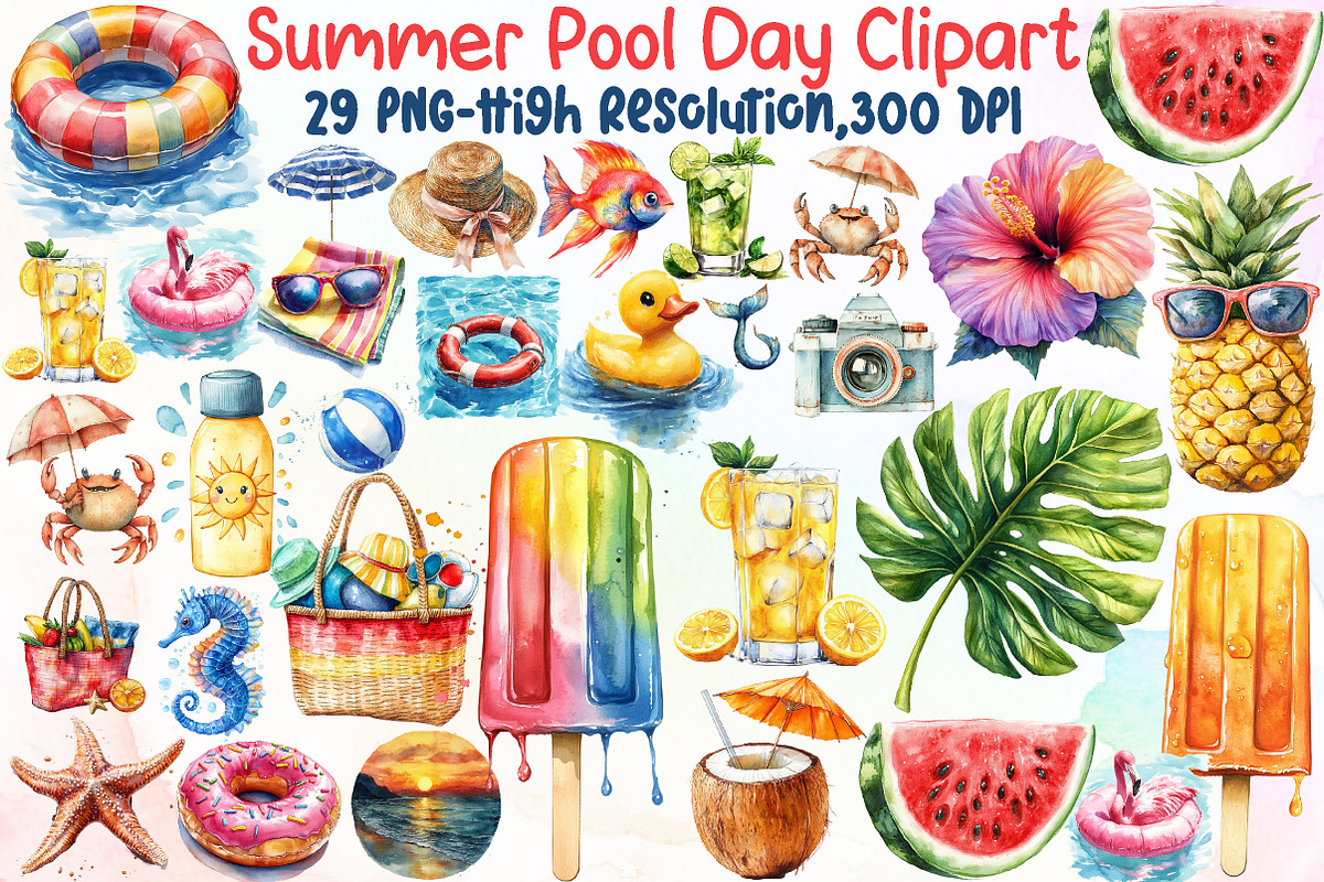 Summer Pool Day Clipart, an Illustration by Sublimation Artist (Photo 1 of 6)