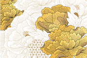 Peony floral pattern gold texture, a Graphic by marukopum (Thumbnail 1 of 2)