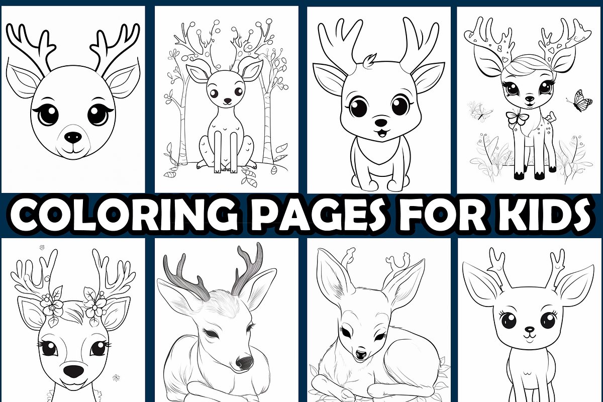 Cute Deer Coloring Pages For Kids, an Animal Illustration by maggiesar (Photo 3 of 4)