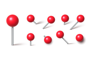 3d red pin. Plastic map push pins, an Object Illustration by Frogella