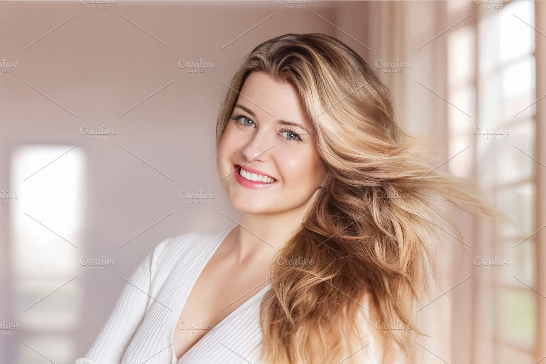 Young woman smiling, headshot portrait with blonde hair, looking, a Person Photo by Studio ANNA