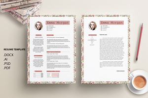Vintage Floral CV /Resume Template M, a Resume Template by Showy68 Template