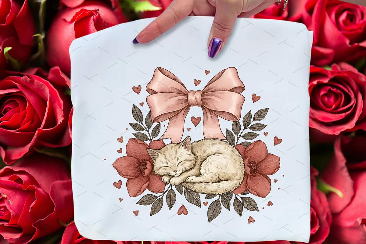 Valentines Day Cat and Coquette Bow, an Illustration by Libby Wishes (Photo 4 of 7)