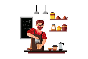 Barista Man Making Cup Of Coffee Hot