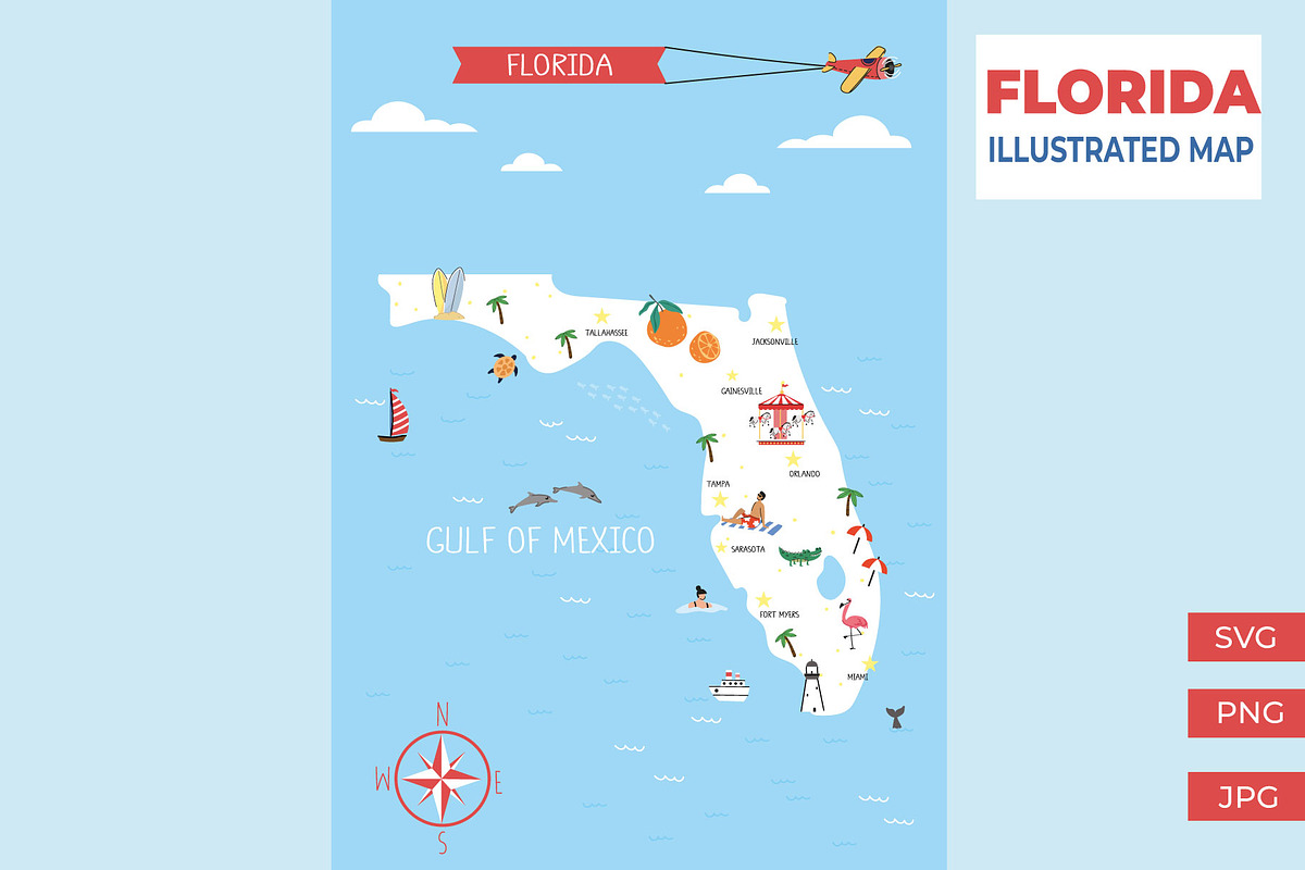 Cartoon Illustrated Map of Florida, an Illustration by Milota (Photo 1 of 3)