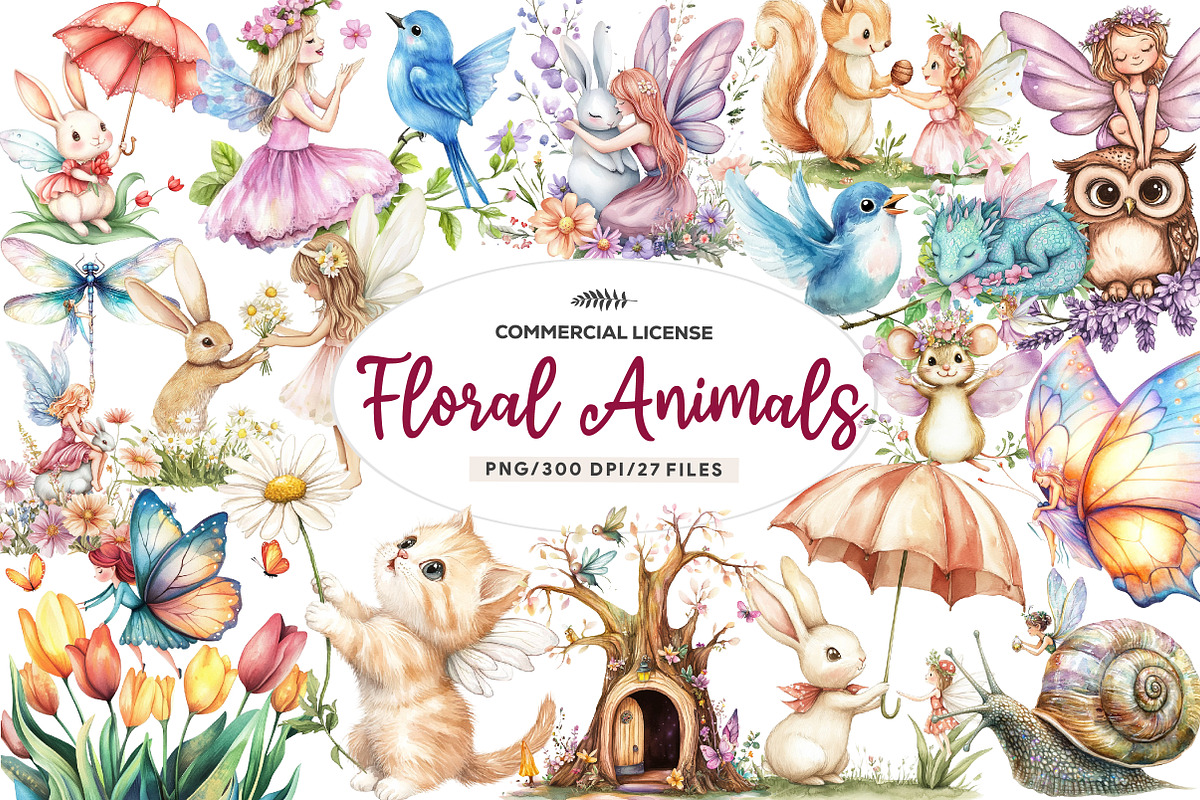 Watercolor Garden Fairies Floral, an Illustration by CreationArt (Photo 1 of 9)