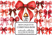 Red Coquette Christmas Bow Clipart, an Illustration by Libby Wishes (Thumbnail 1 of 7)