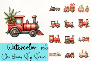 Christmas Toy Train Clipart, an Illustration by CrexoraLab
