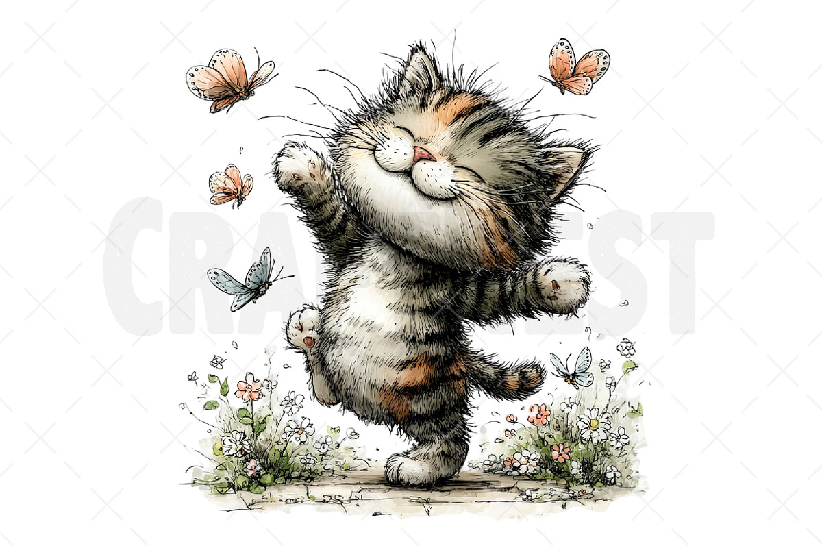 Whimsical Spring Cat Clipart, an Illustration by Craft Nest (Photo 11 of 12)