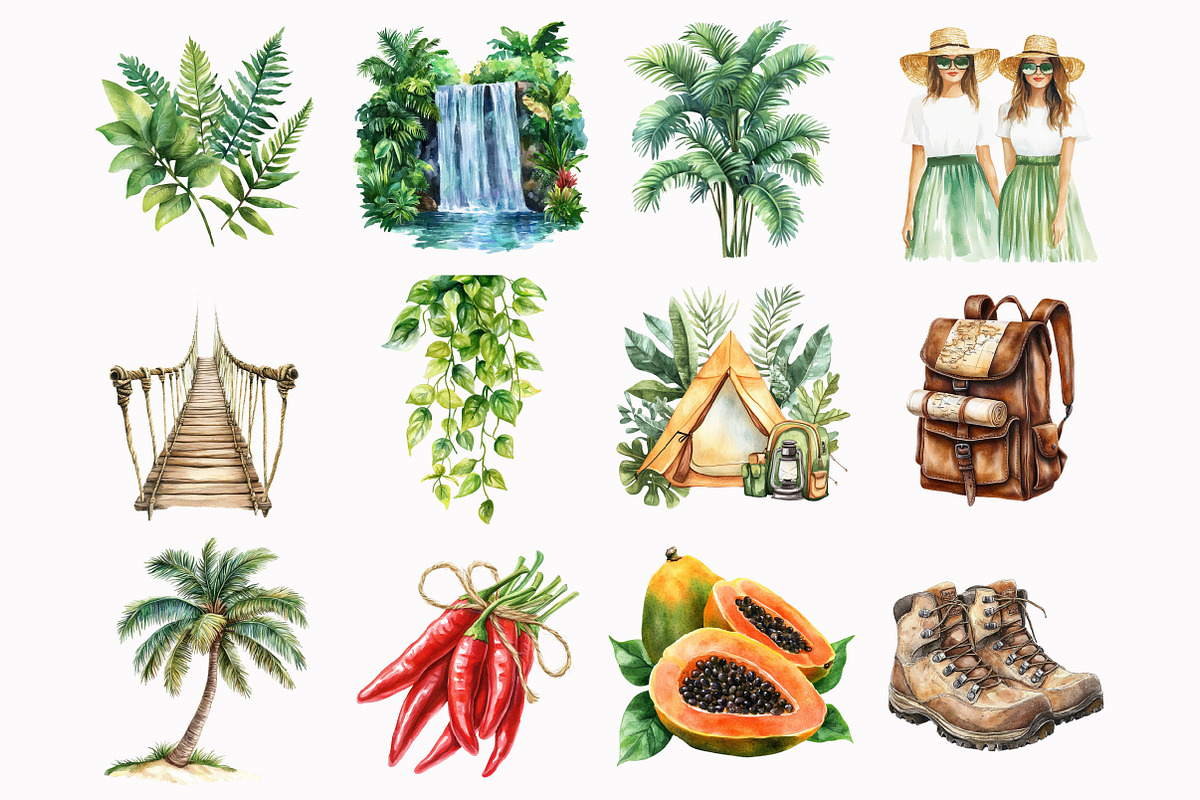 Watercolor Jungle Mystery Clipart, an Illustration by Design Market (Photo 2 of 5)