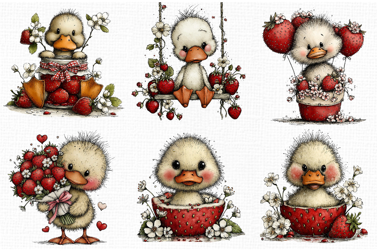 Whimsical Strawberry Duck Clipart, an Animal Illustration by Libby Wishes (Photo 4 of 5)