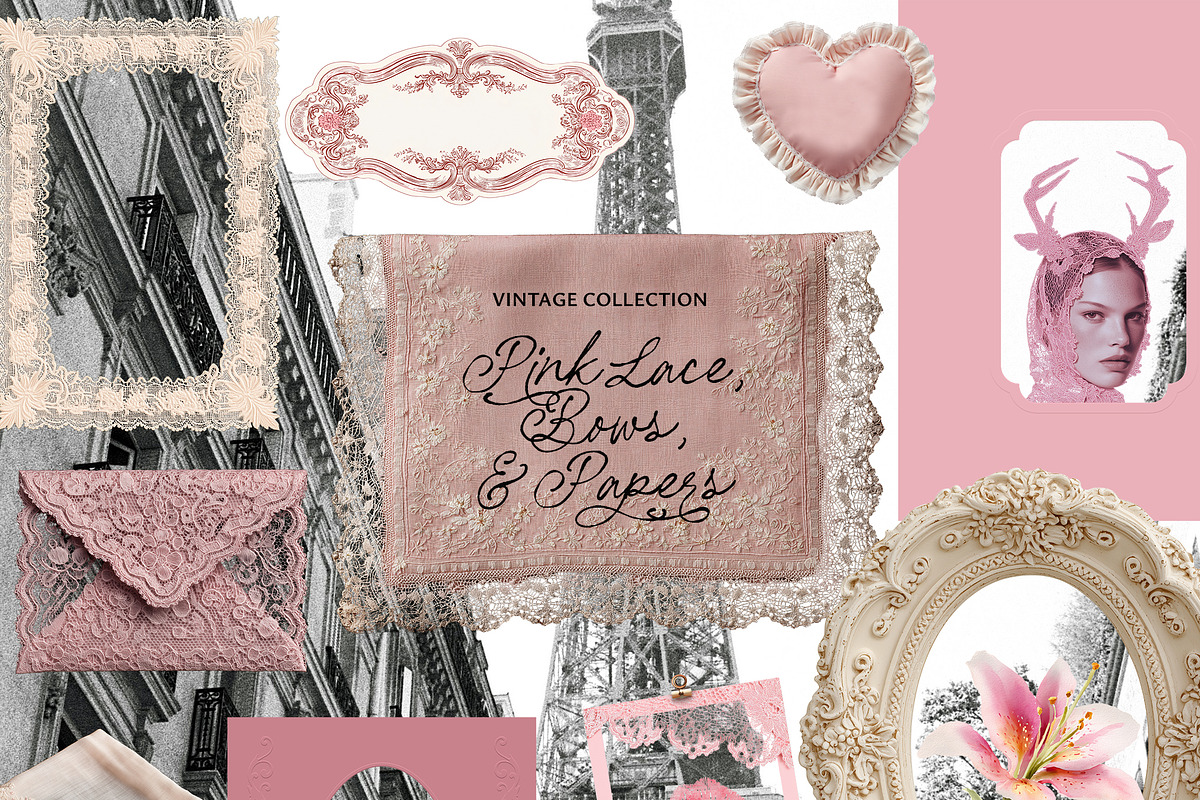 Vintage Pink Lace, Bows & Papers, an Object Graphic by Lana Elanor (Photo 4 of 15)