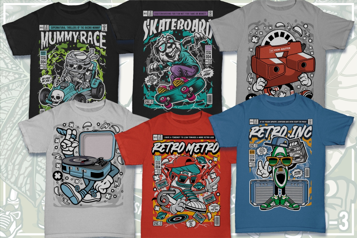 100 Cartoon Tshirt Designs Bundle #9, an Illustration by roach_graphic (Photo 7 of 17)