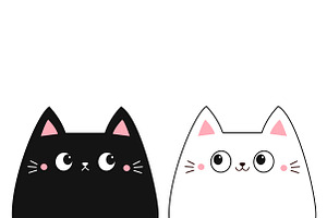 White Black peeking cat set. Vector