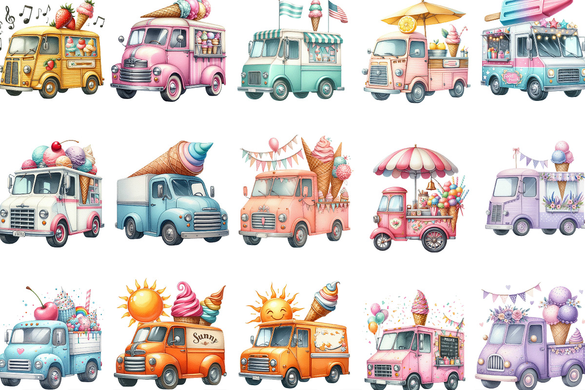 Summer Ice Cream Truck Clipart, an Illustration by Designking (Photo 2 of 4)