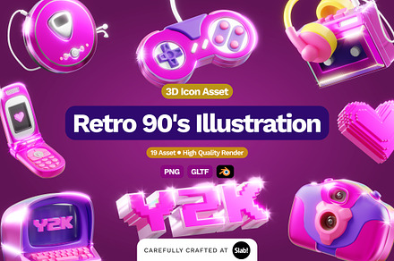 3D Retro 90's Illustration, an Object 3D Model by SLAB! Design