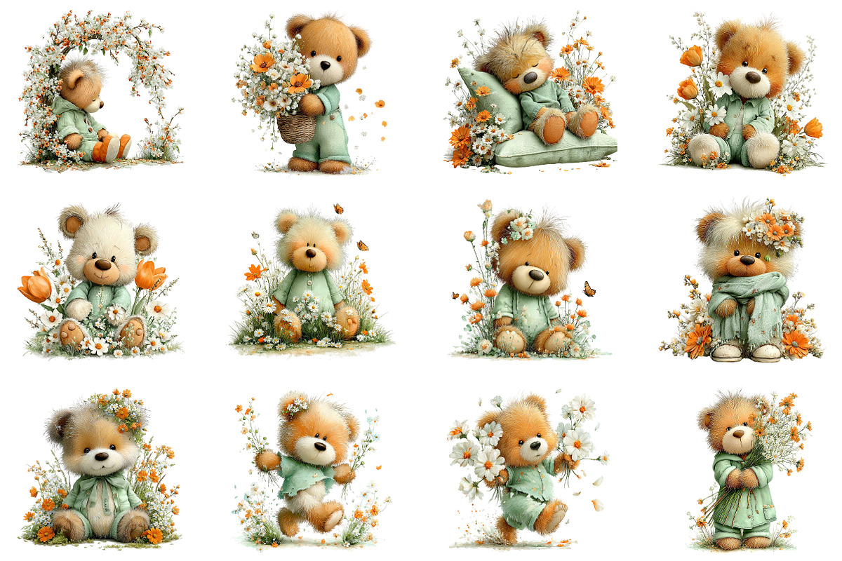 Whimsical Spring Teddy Bear Clipart, an Illustration by Dream Creation (Photo 3 of 5)