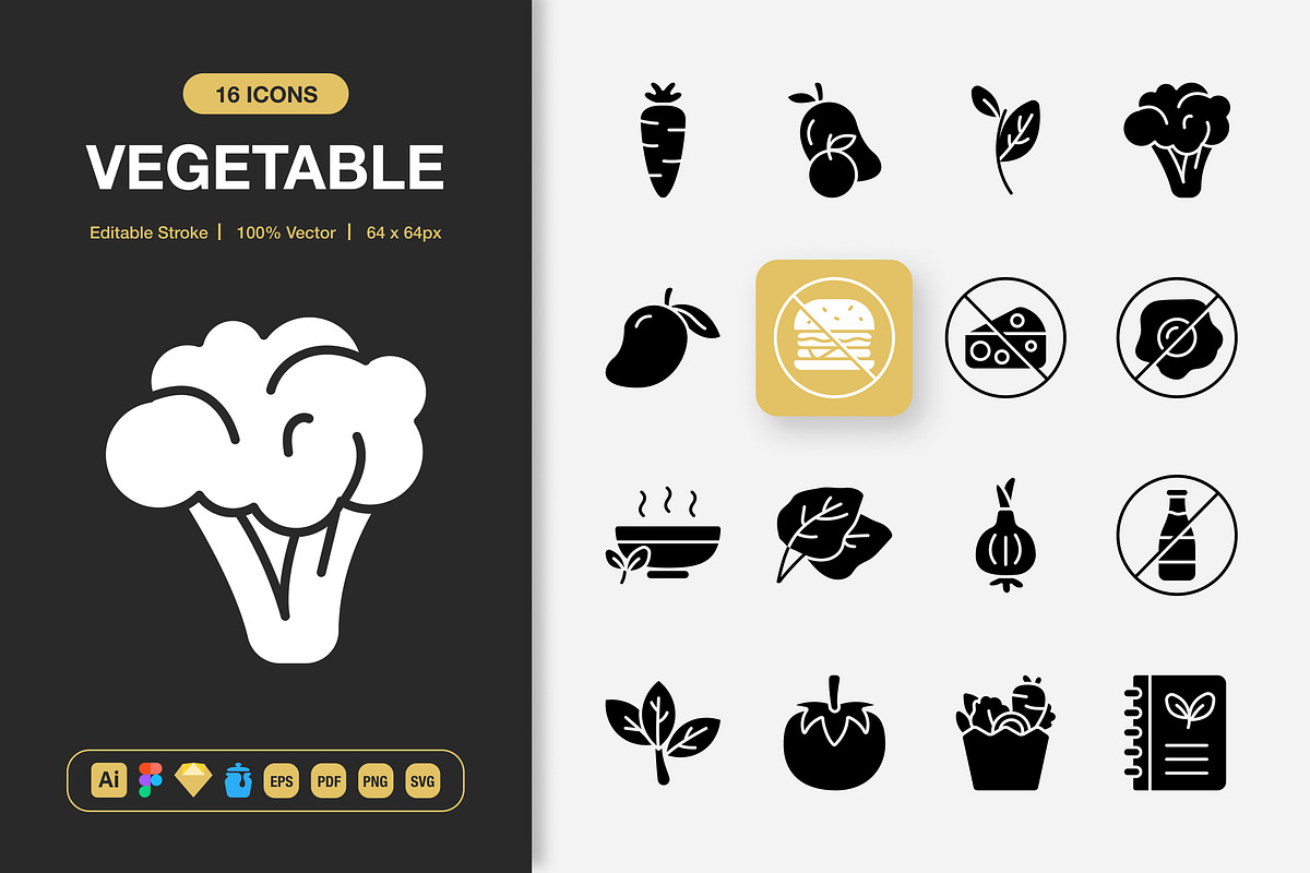 Vegetable Solid Icons, a Solid Icon by Spacepixel Creative