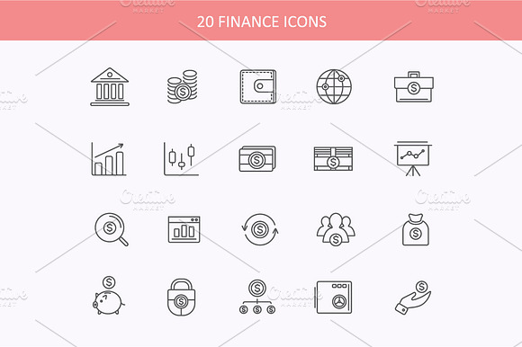 Set of thin lines financial icons preview 3