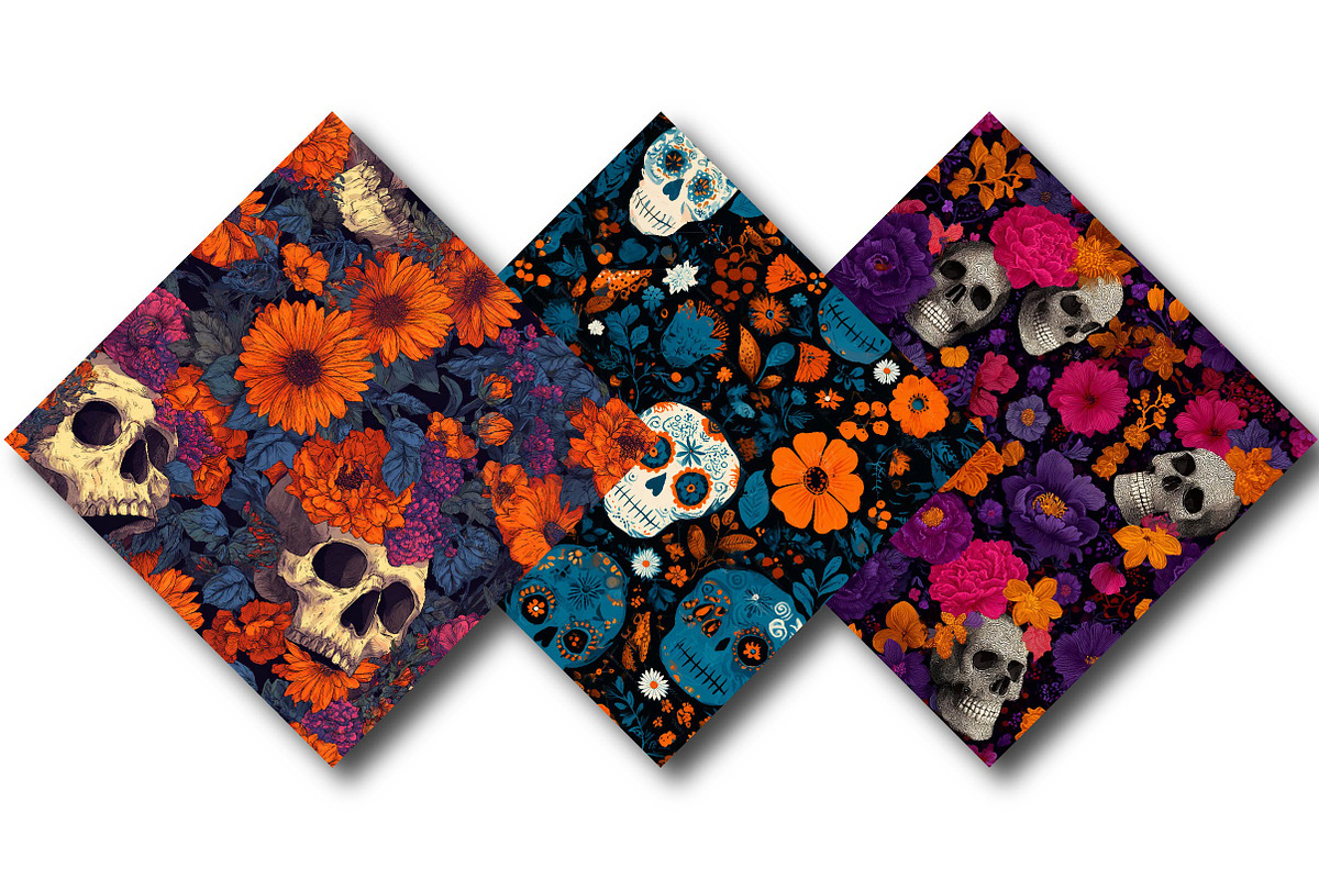Halloween Skull With Flowers Pattern, an Illustration by DreamPrint404 (Photo 3 of 4)