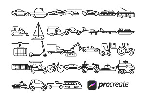 Vehicle Travel Icons Set 1 Procreate