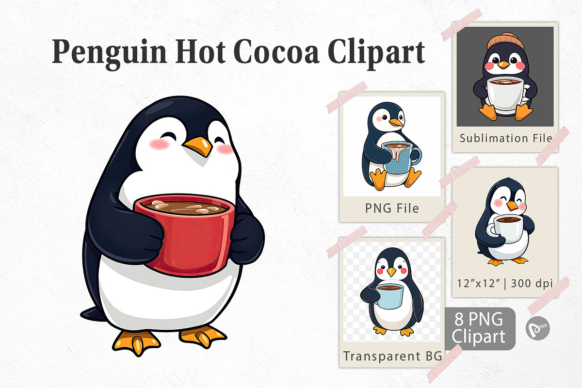 Penguin with Hot Cocoa Clipart, a Graphic by Artnoy (Photo 1 of 5)