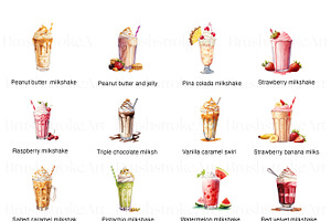 Watercolor Milkshake Clipart, Drinks