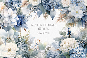 Dusty Blue Flowers Winter Clipart PN