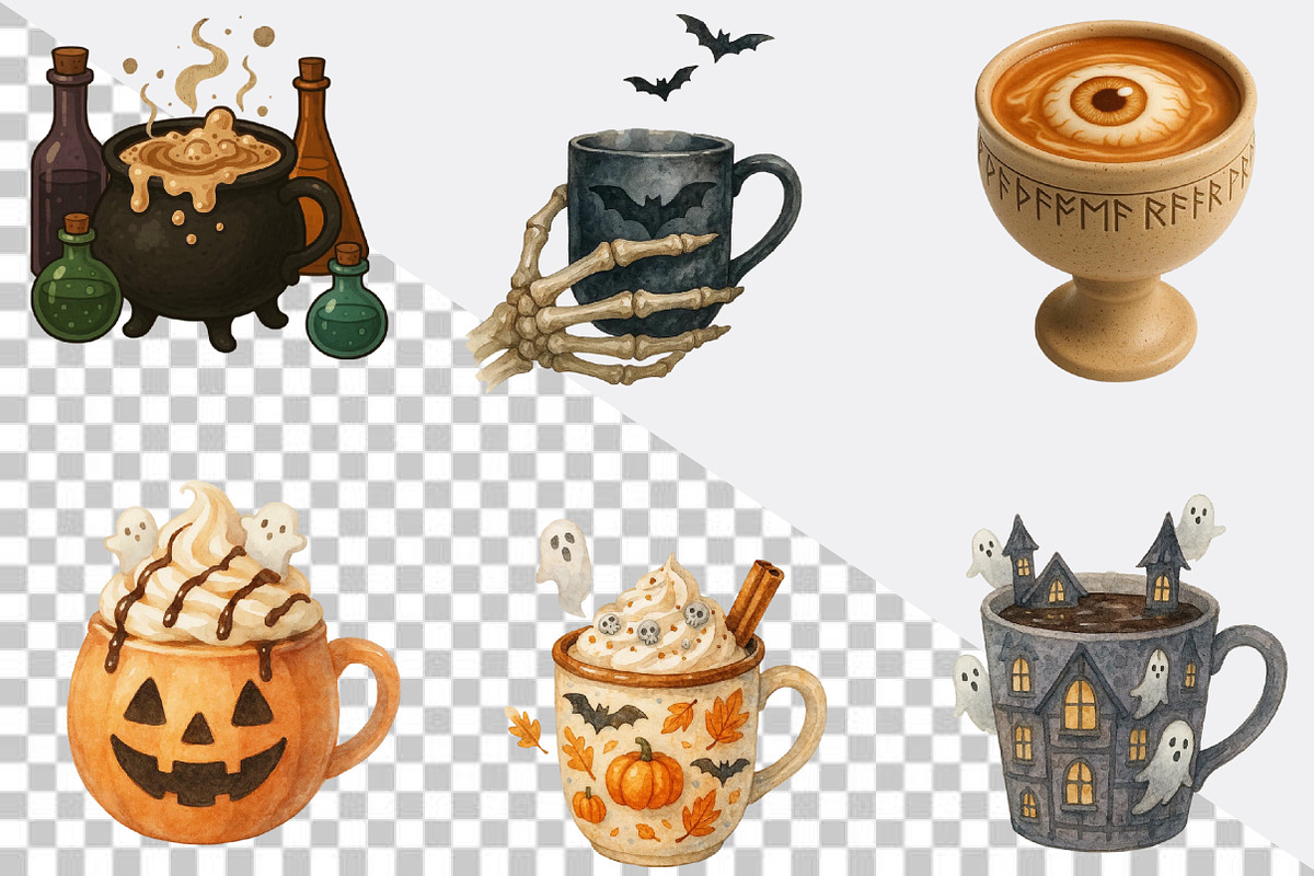 Watercolor Halloween Coffee Clipart, an Illustration by SVGArt (Photo 3 of 8)