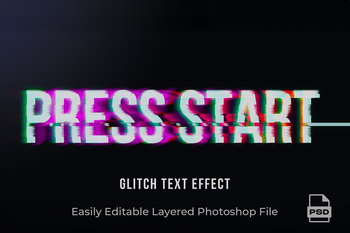 Press Start – Glitch Text Effect, a Layer Style Add-On by Ron Dale
